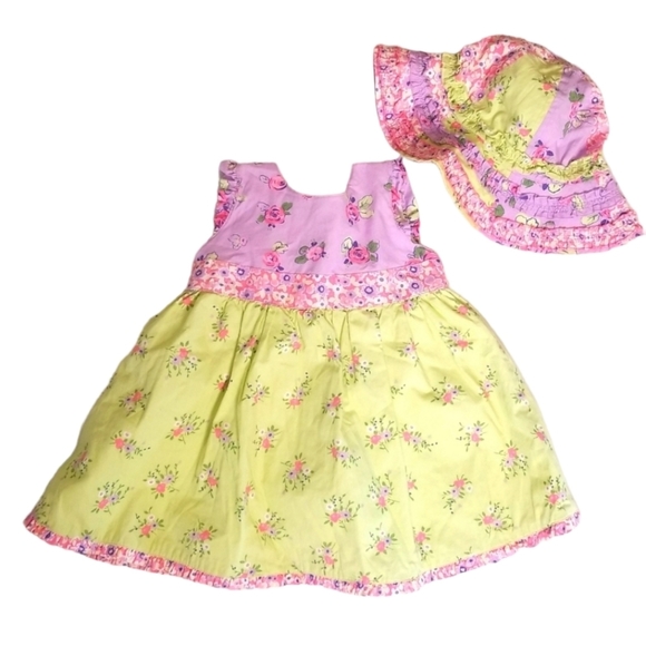 Hanna Andersson Other - Hanna Andersson 80cm Sz: 2T green purple 100% cotton dress and matching hat